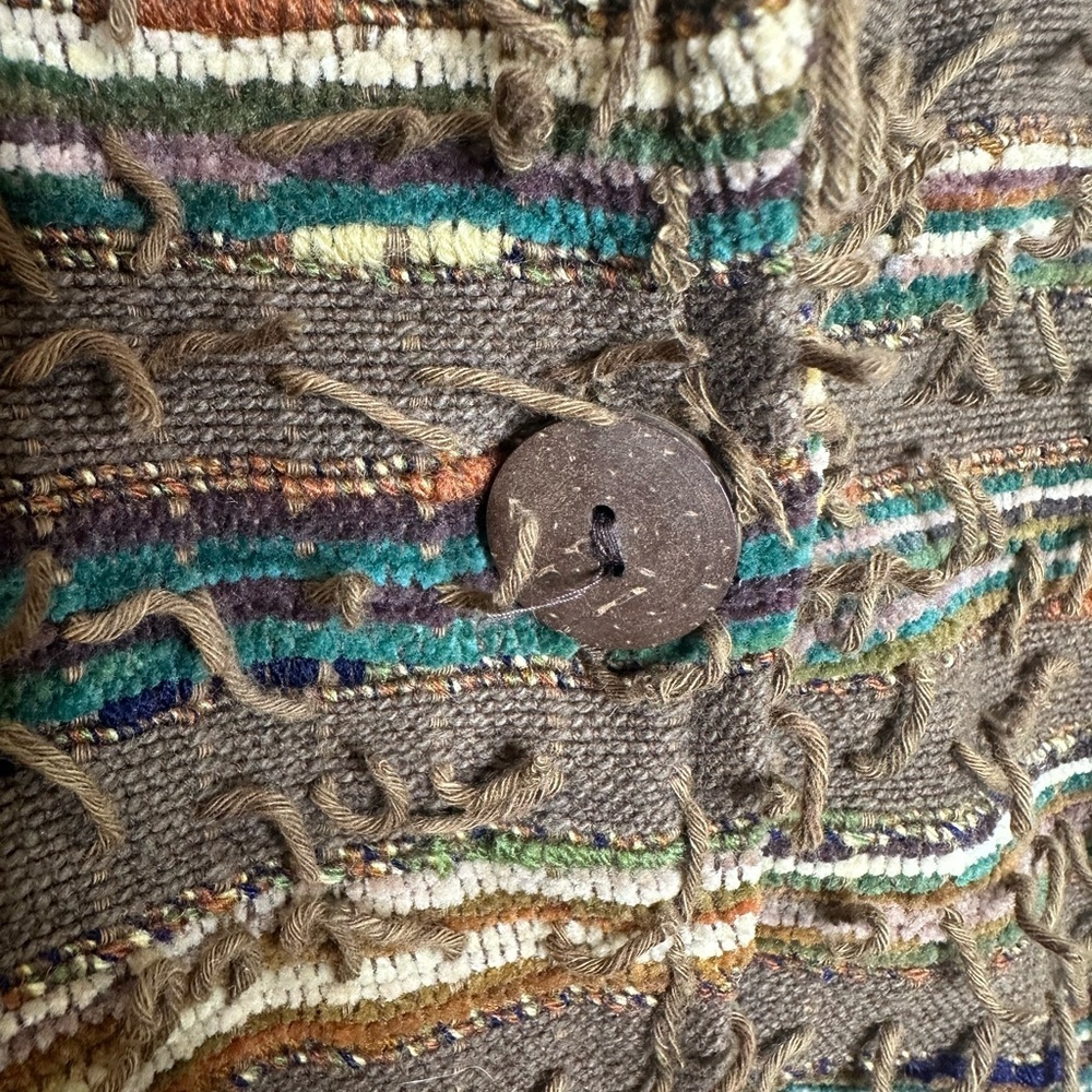 Life Style Womens Large Boho Textured Jacket Brown Fringe Cropped Southwest - Picture 5 of 6